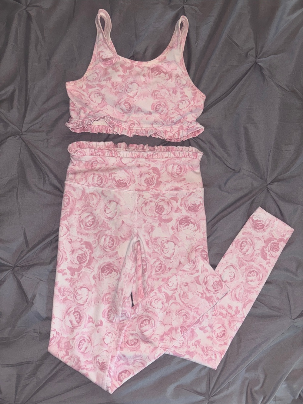 Yogalicious Pink Rose Print Girls Matching Active Set